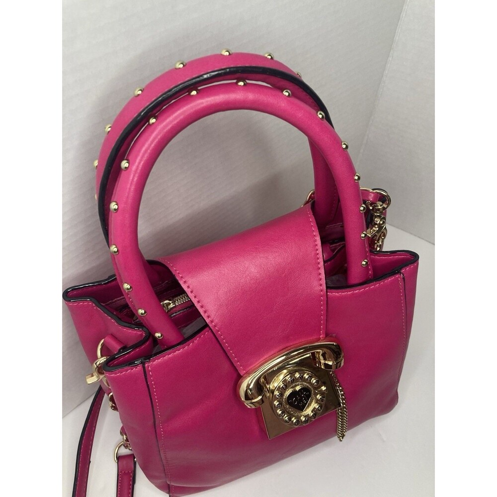 Betsey Johnson Satchel Crossbody Hot Pink Gold Telephone Coquette Barbie Glam - Picture 3 of 16